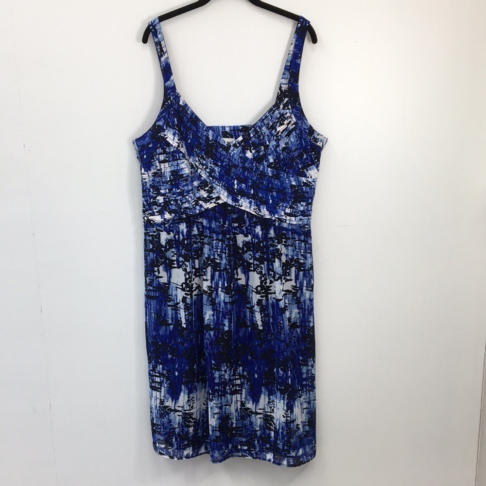 Bethany Strappy Sleeveless Midi Dress Blue and Black Abstract Pattern Size XXL